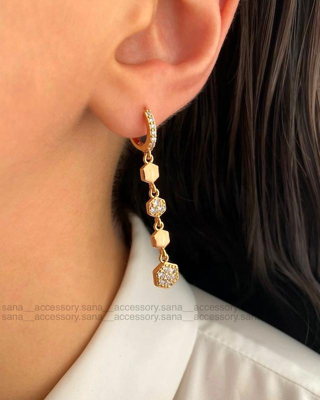 گوشواره آویز برفی نیمه نگین