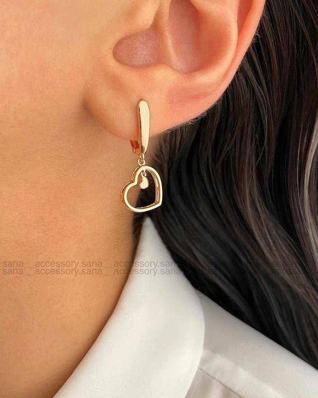 گوشواره آویز دو قلب ژوپینگ