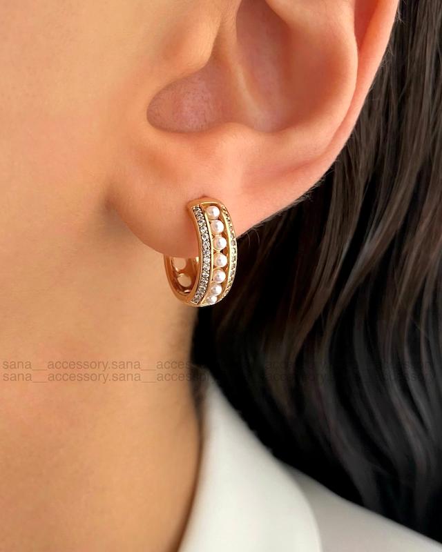 گوشواره سه لاین نگین مر‌وارید ژوپینگ