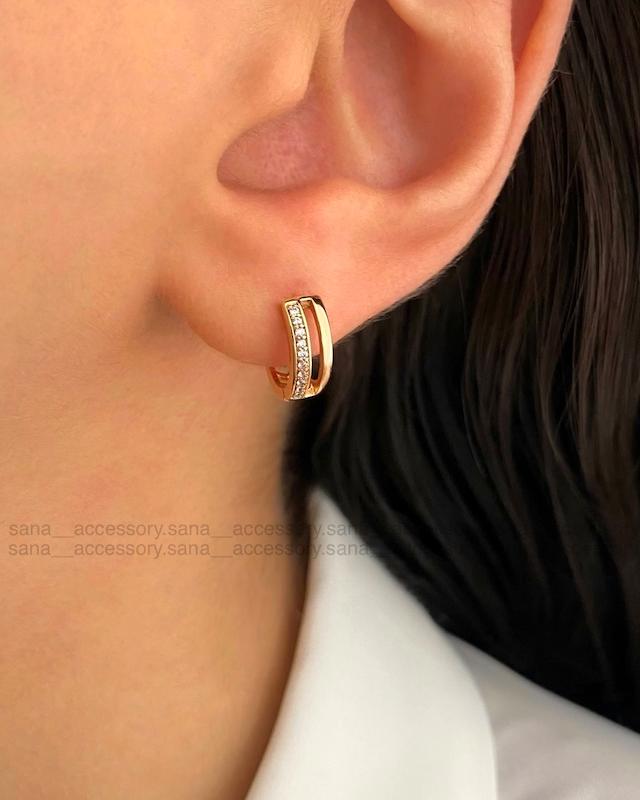 گوشواره حلقه دو لاین نیمه نگین ژوپینگ