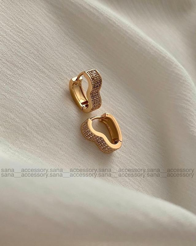 گوشواره قلب سه لاین نگین ژوپینگ