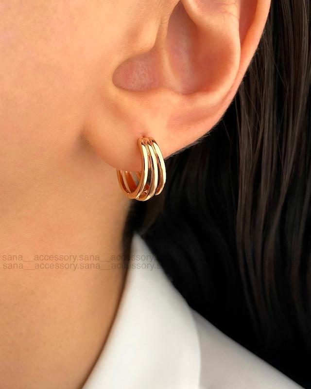 گوشواره سه لاین آینه ای متوسط ژوپینگ 