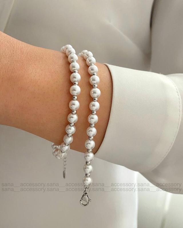 دستبند تمام توپی مرواریدی سیلور ژوپینگ