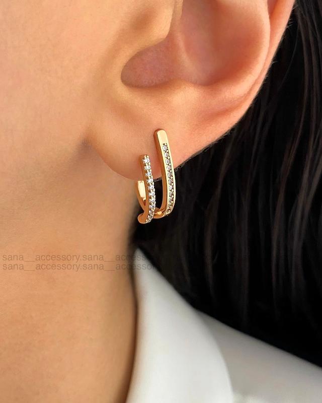 گوشواره دو خط نگین ژوپینگ