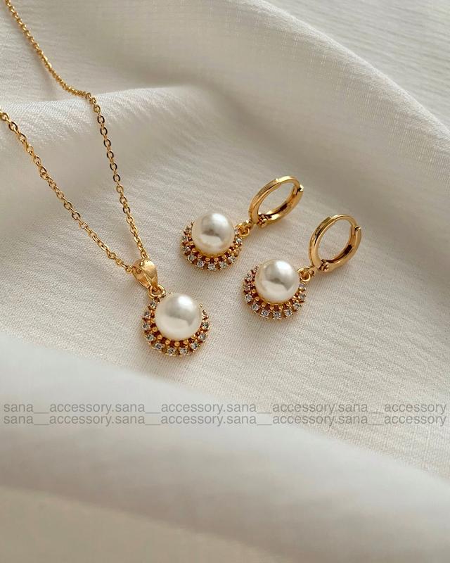 نیم ست مرواریدی دور نگین 