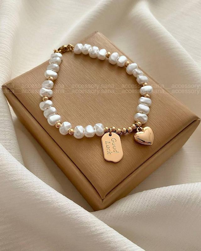 دستبند مروارید پرورشی آویز قلب ژوپینگ