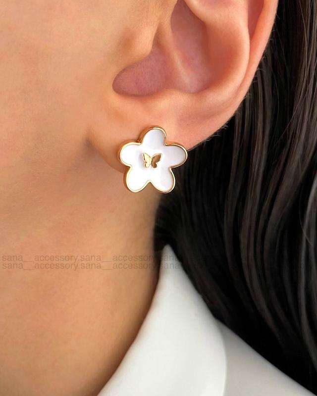 گوشواره میخی گل پنج پر وسط پروانه ژوپینگ