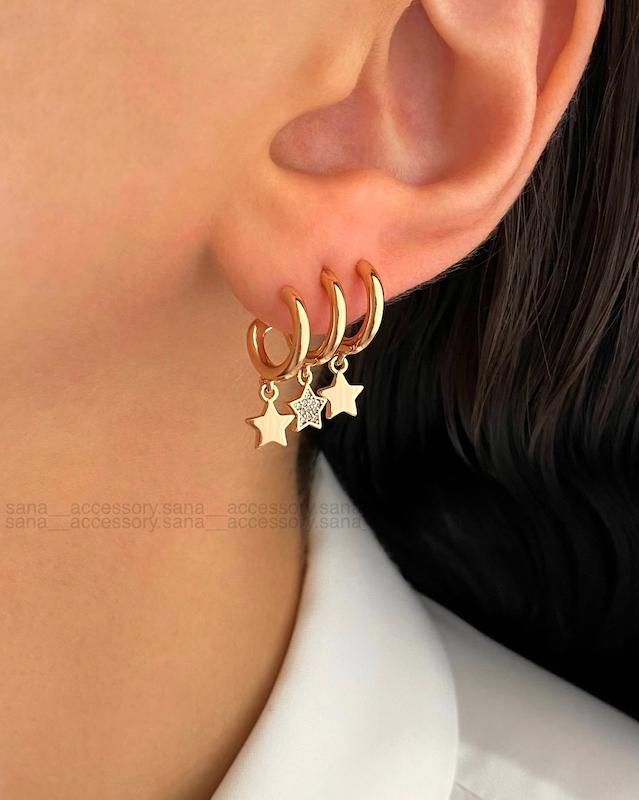 گوشواره سه لاین آویز ستاره ژوپینگ