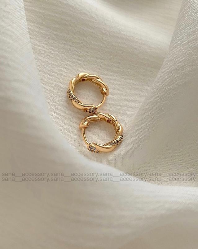 گوشواره حلقه طنابی نیمه نگین ژوپینگ