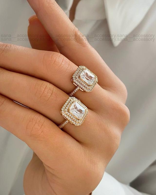 انگشتر جواهری نگین مستطیلی ژوپینگ