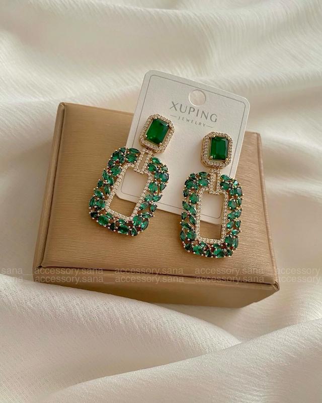 گوشواره جواهری زمردی ژوپینگ