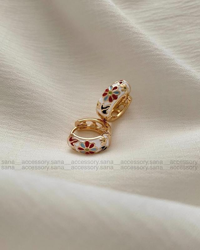 گوشواره حلقه ای میناکاری فلاور ژوپینگ