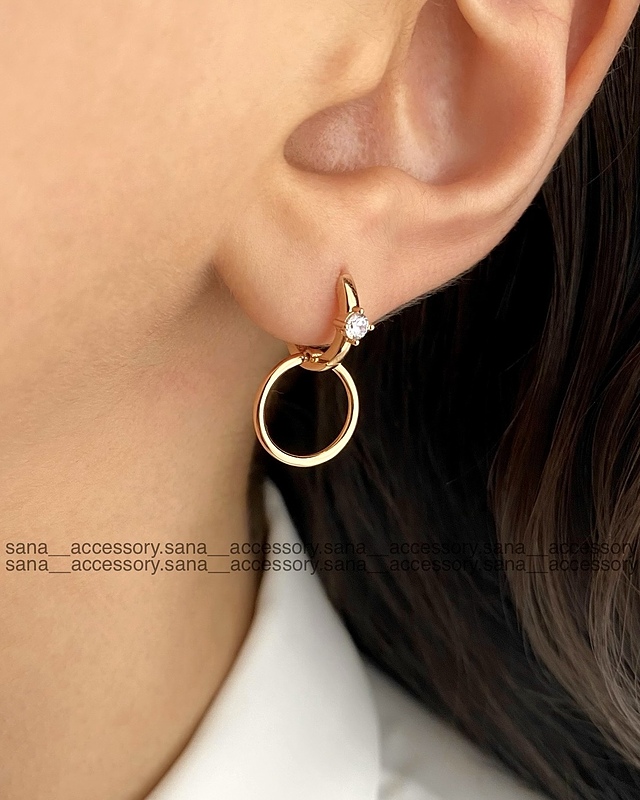 گوشواره دو حلقه نگین ژوپینگ