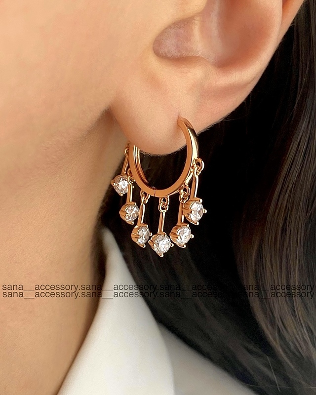 گوشواره ۶ آویز نگین ژوپینگ