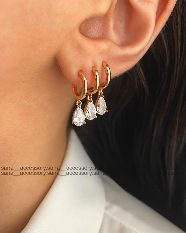 گوشواره سه لاین آویز اشکی ژوپینگ