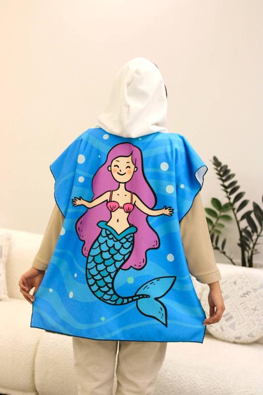 حوله پانچو پری دریایی بلو «mermaid» | قد۸۰-۹۰