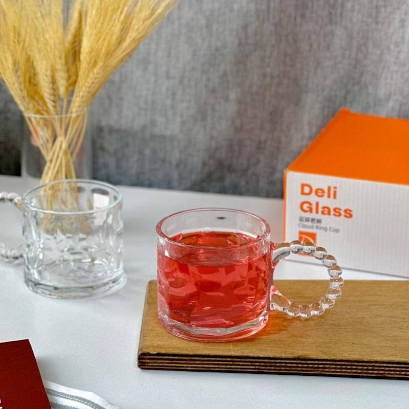 لیوان6تایی دسته مرواریدی دفورمه شفاف DELI 320ml