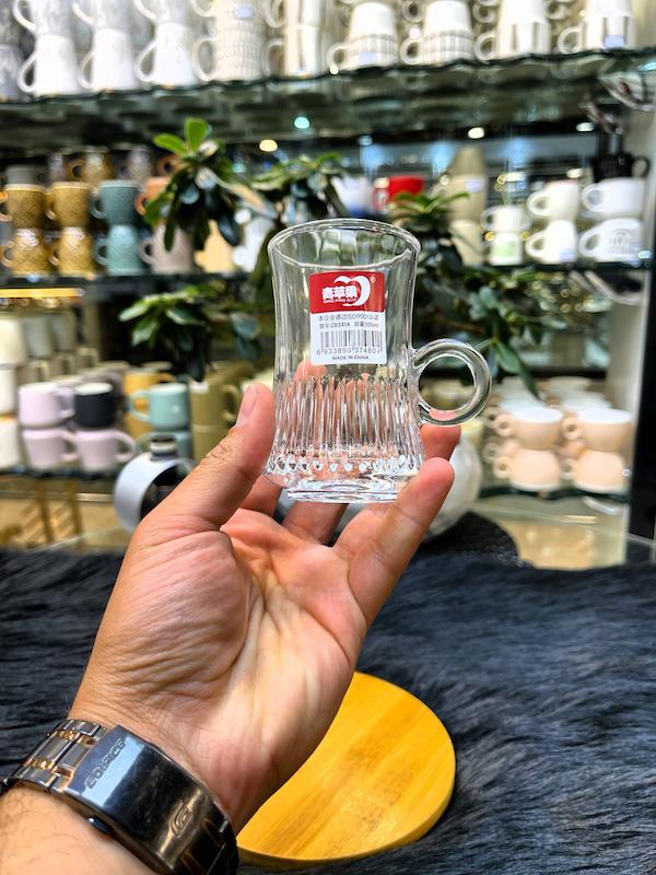 لیوان شیشه‌ای کمرباریک راه‌راه DELI مناسب سرو نوشیدنی | فروشگاه نامارا