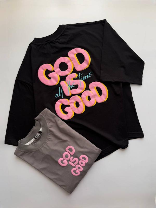 تیشرت باکسی اورسایز فری سایز طرح GOD IS GOOD