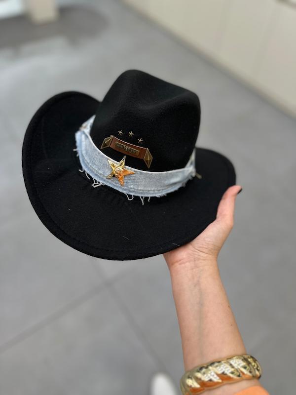 کلاه کابوی مشکی با ترکیب جین