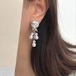 گوشواره جواهری گل با اویز مروارید