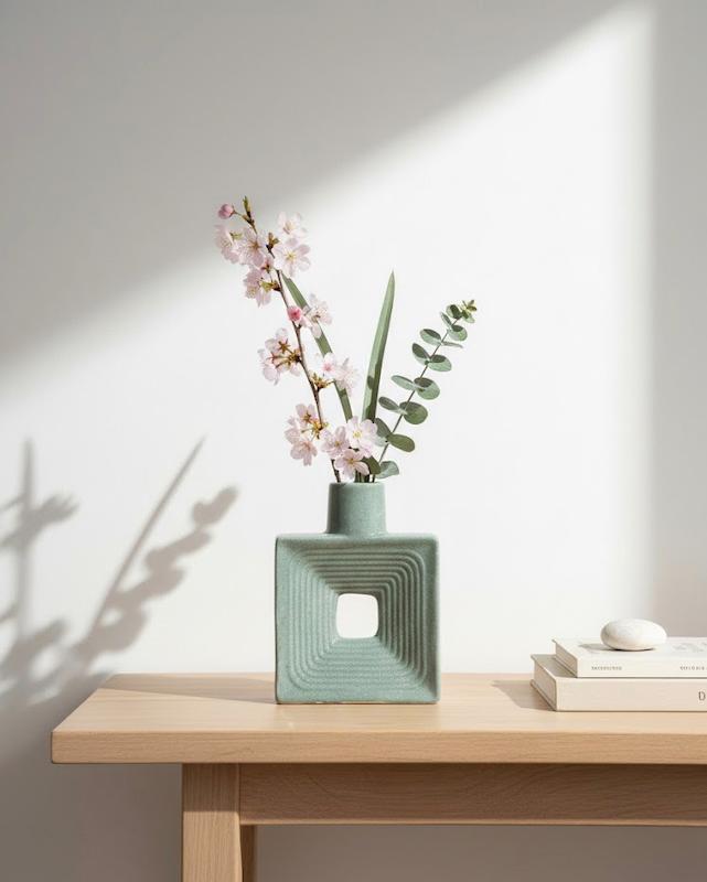 گلدان سرامیکی دکوراتیو رنگ سبز - ابعاد ۲۰×۱۵