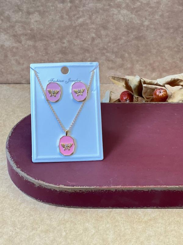 نیم ست دخترانه صورتی طرح برجسته