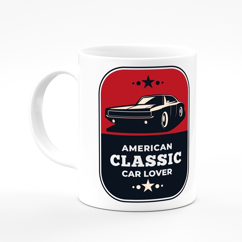 ماگ دسته دار سفید طرح American classic car lovers