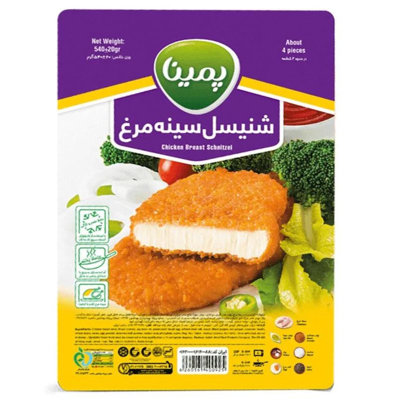 شنیسل سینه مرغ منجمد پمینا 540 گرمی