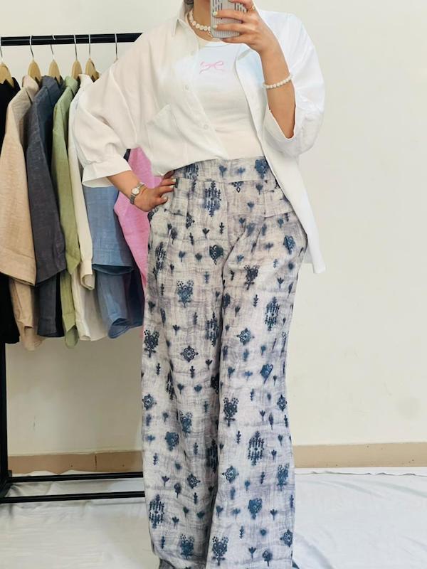 شلوار فول بگ لینن طرحدار 