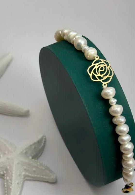 دستبند طلامرواریدی گل رز