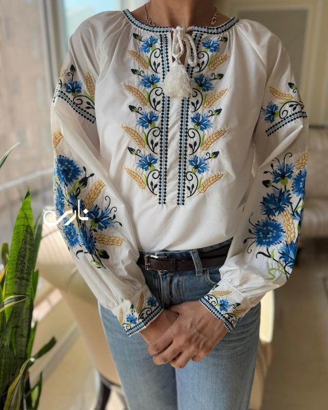 شومیز گلدوزی گلزار آبی