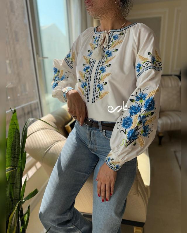 شومیز گلدوزی گلزار آبی