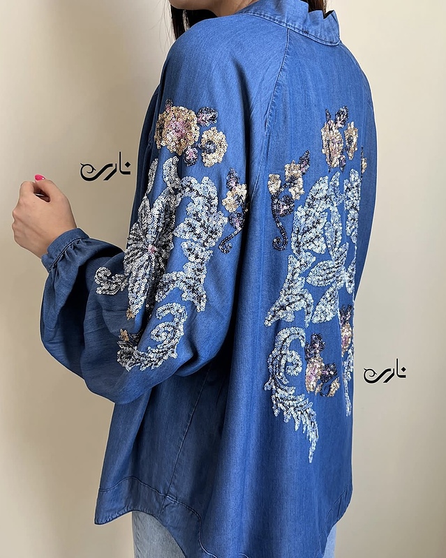 کیمونو جین کاغذی پولک دوزی شده