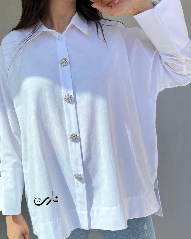 شومیز رنگ سبز و سفید برند درجه یک ترک
