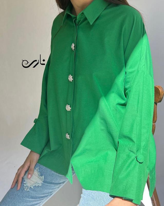 شومیز رنگ سبز و سفید برند درجه یک ترک