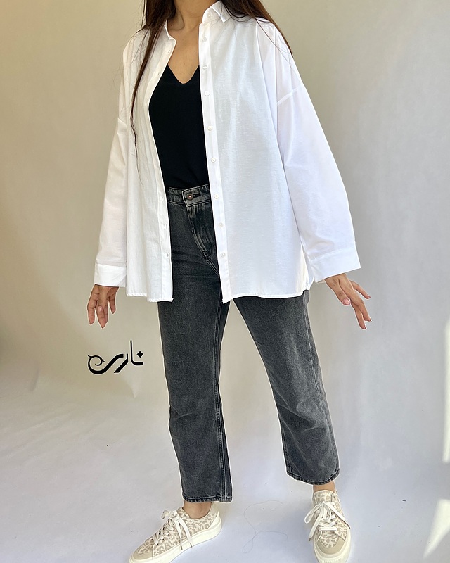 شومیز کلاسیک سفید و آبی ترک