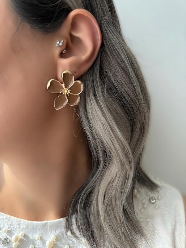 گوشواره قهوه ای گل 