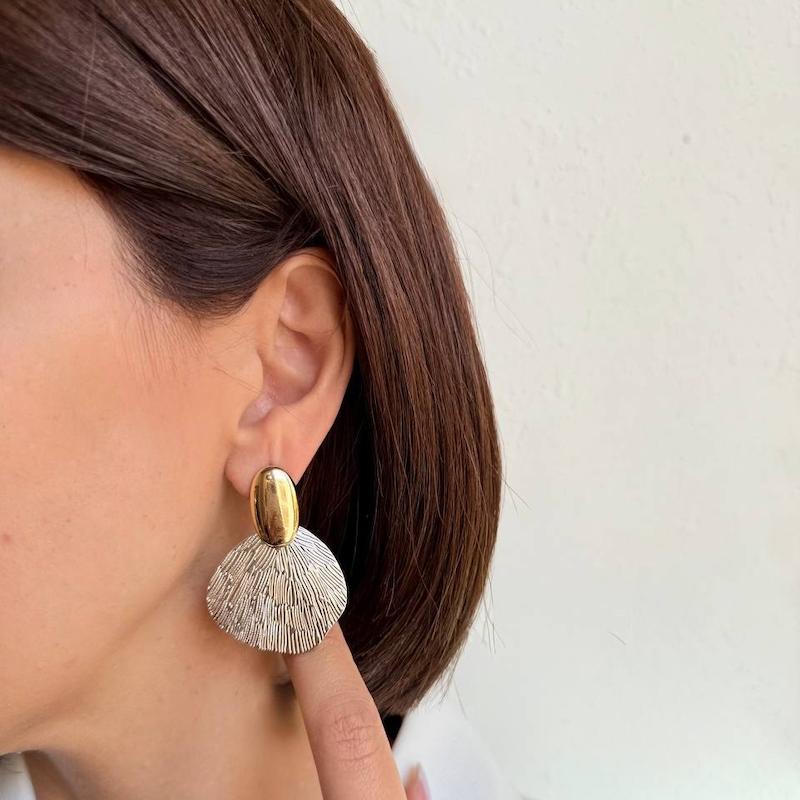 گوشواره طرح بادبزن دورنگ