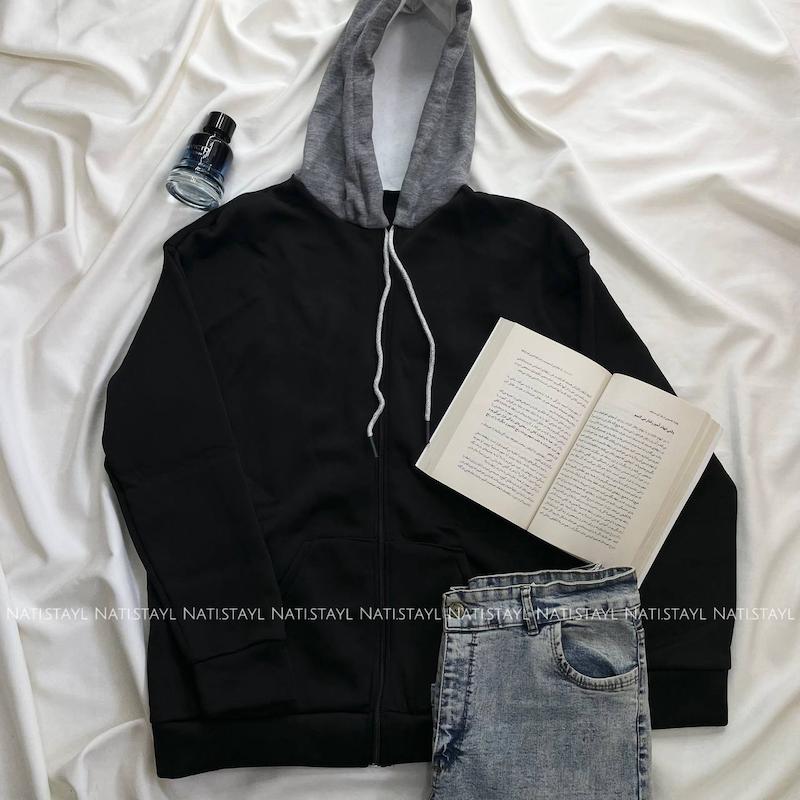 سویشرت کلاه طوسی