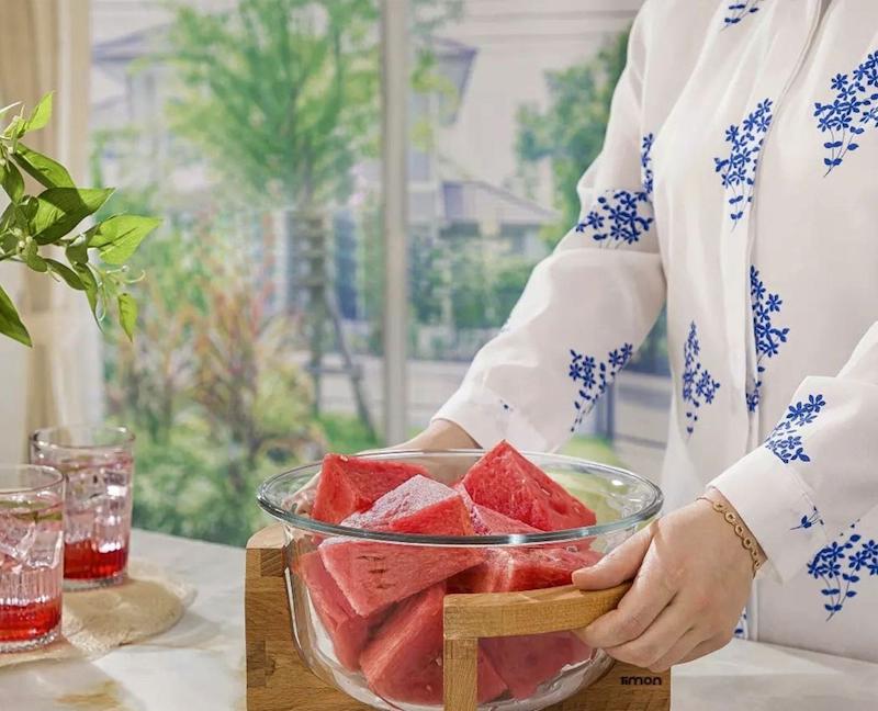 کاسه سرو 2 لیتری پایه چوبی کد 225559 لیمون