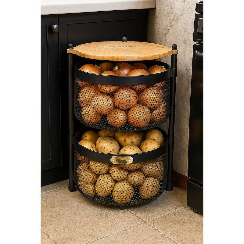 جای سیب زمینی پیاز 2 طبقه گرد آسمان چوب دار 410