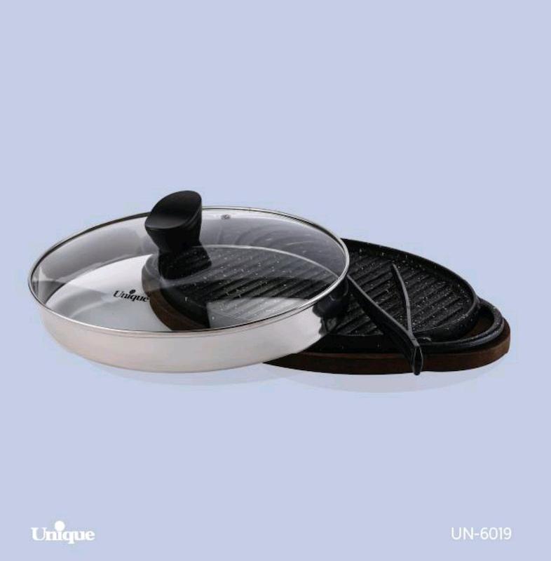 تابه گریل چدن بیضی با چوب با انبر UN-6019