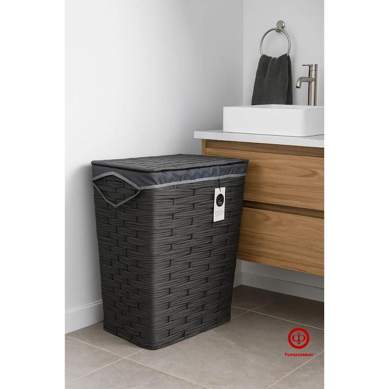 سبد لباس بافت پارچه ای درب دار متوسط