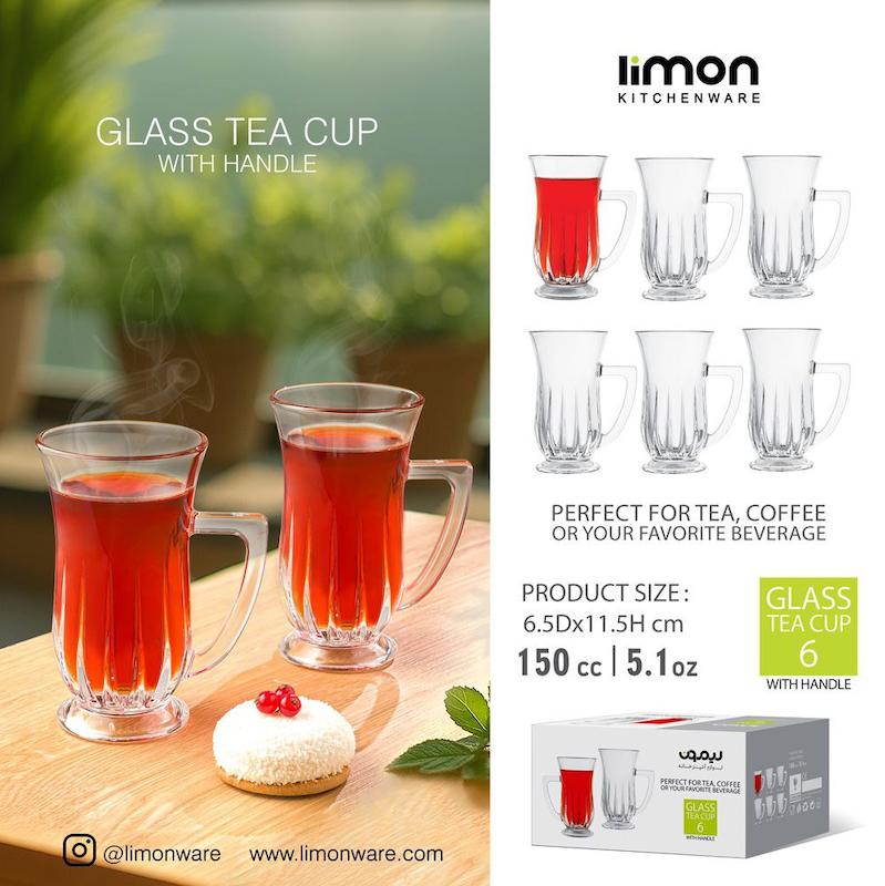 استکان شیشه ای دسته دار 150 سی سی لیمون مدل 2447