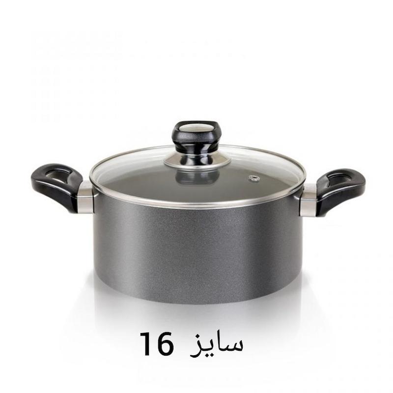 قابلمه تک تین تفلون درب شیشه ای سایز 16