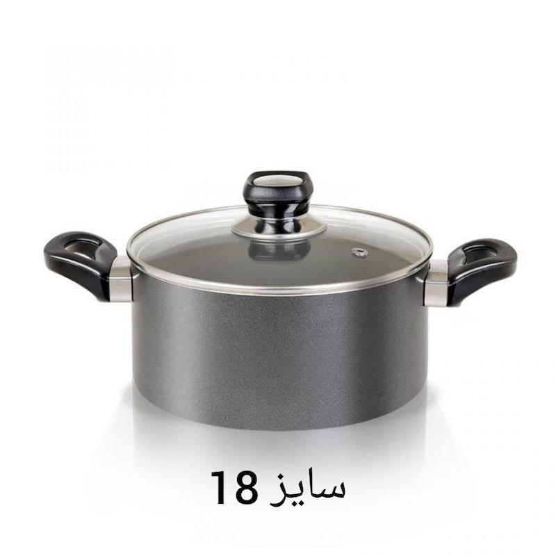 قابلمه تک تین تفلون درب شیشه ای سایز 18