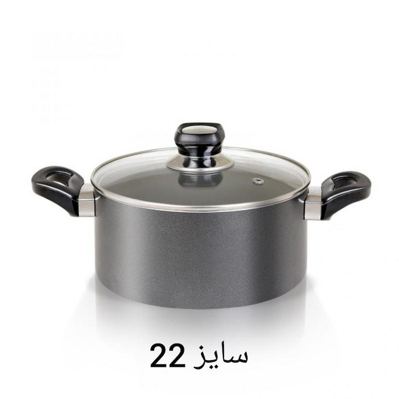 قابلمه تک تین تفلون درب شیشه ای سایز 22