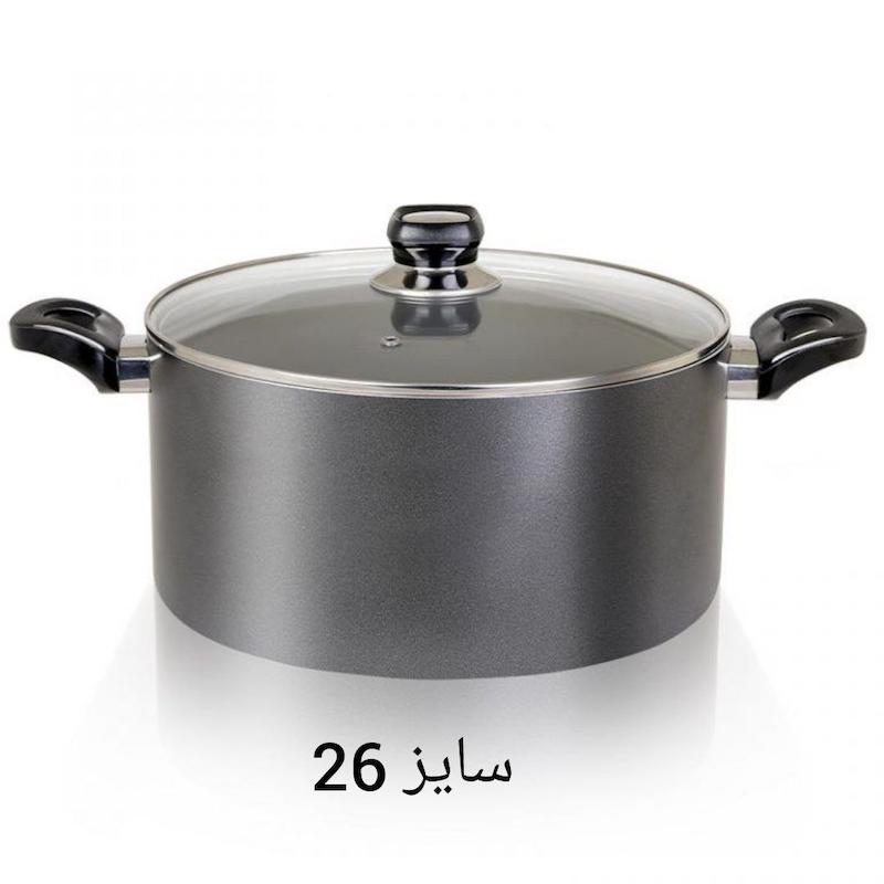 قابلمه تک تین تفلون درب شیشه ای سایز 26