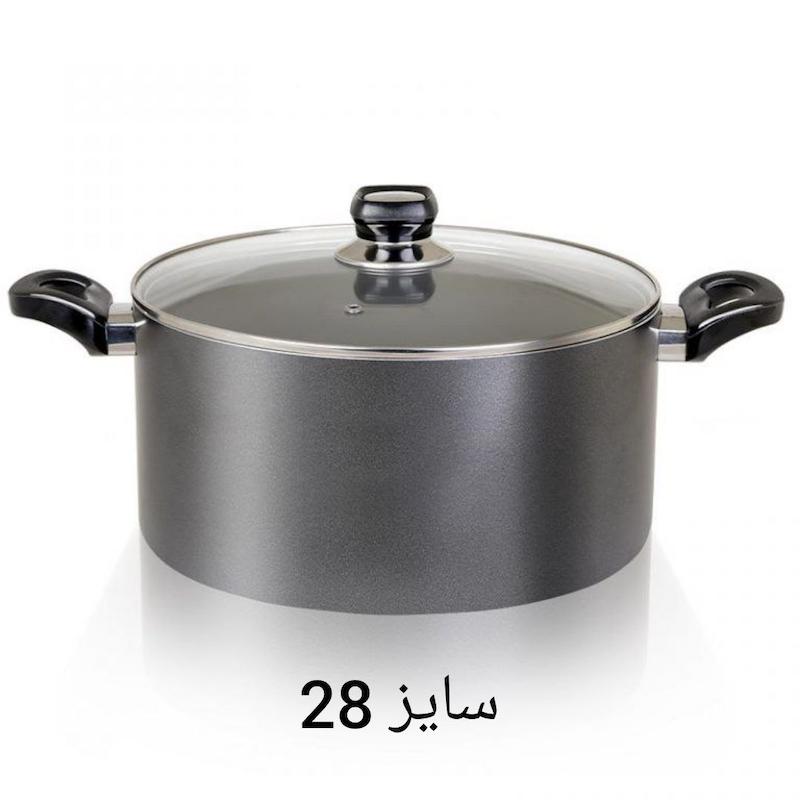 قابلمه تک تین تفلون درب شیشه ای سایز 28